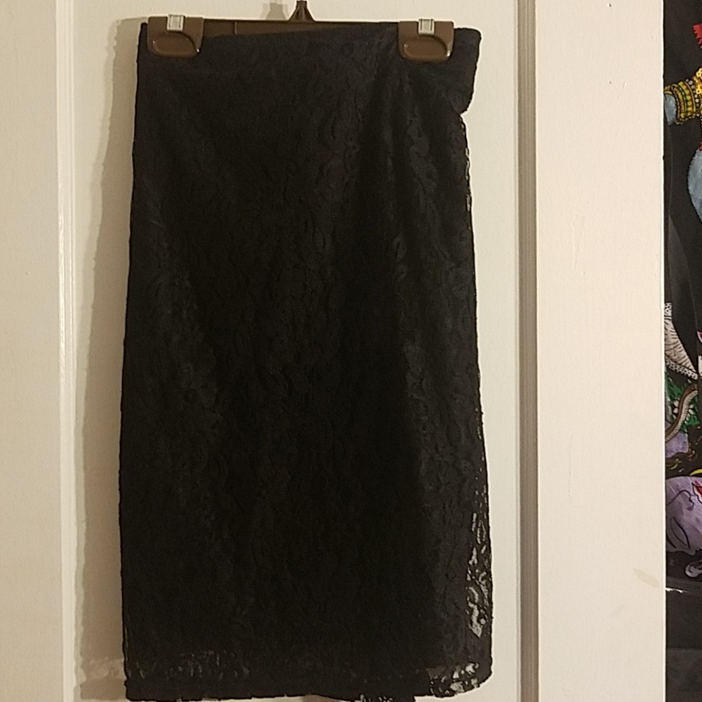 Black lace knee length skirt